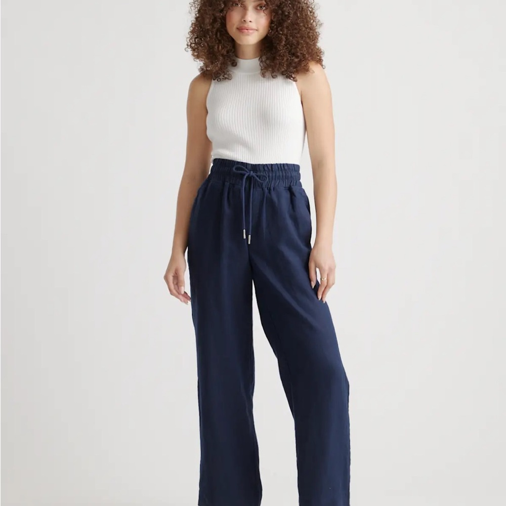 Quince European Linen Navy Wide Leg Pants 28” - Picture 2 of 5